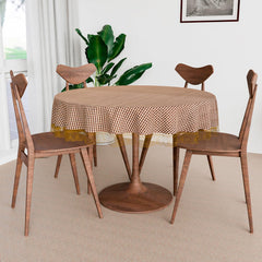 Heart Home Round Table Cover | Table Cloth for Round Tables | 4 Seater Round Table Cloth | Barik Check Kitchen Dining Tablecloth | Tabletop Cover | 60 Inch | Brown