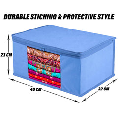 Heart Home Saree Cover | Clothes Storage Bag | Wardrobe Organizer | Zip Closure Saree Cover | Transparent Window Saree Cover | Plain Saree Cover | 9 Inch | Pack of 3 | Light Blue