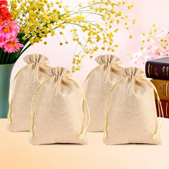 Heart Home Potli | Zari Wedding Potli | Drawstring Closure Potli | Wallet Potli | Christmas Gift Potli | Baby Shower Potli | Traditional Shagun Potli | 7x9 Inch | Medium | Pack of 4 | Golden