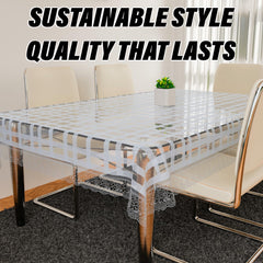 Kuber Industries Dining Table Cover | PVC Table Cloth Cover | 6 Seater Table Cloth | Self Check Table Cover | Table Protector | Table Cover for Dining Table | 60x90 Inch | DTC | White