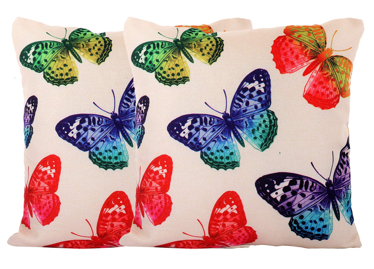 Kuber Industries Butterfly Design 2 Pieces Cotton Cushion Cover - 16"x16"(Cream)