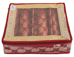 Heart Home Teardrop Pattern Laminated 3 Rod Box, Organizer For Bangle, Watches, Bracelets, Jewellery With Tranasparent Top - Pack of 2 (Red)-47HH0492