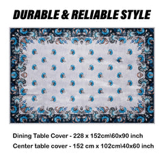 Kuber Industries Center & Dining Table Cover Set | Center & Dining Table Cover | Blue Digital Flower Table Cover | Table Protector | Table Cover for Dining & Center | Gray