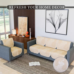 Heart Home Sofa Cover | Net Sofa Slipcover Set | Sofa Cover for Living Room | Sofa Slip Cover for Hall | 5-Seater Sofa Cover for Home Decor | Sofa Cover Set | Peacock-Design | 10 Piece | Maroon