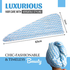 Heart Home Hair Wrapper | Hair-Drying Towel | Hair Bathrobe for Women & Girls | Hair Dry Cap Bath Towel | Microfiber Hair Turban Towel | Quick Absorbent Hair Towel | Zig Zag | Sky Blue