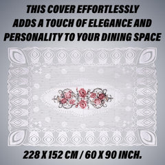 Kuber Industries Dining Table Cover | Cotton Table Cloth Cover | 6-Seater Table Cloth | Glory Table Cover | Table Protector | Table Cover for Dining Table | 60x90 Inch | DTC | White & Pink