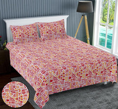 Kuber Industries Double Bedsheet|Cotton 120 TC Luxury Printed Soft & Lightweight Bedsheet with 2 Pillow Covers (Red) (Pack of 2)