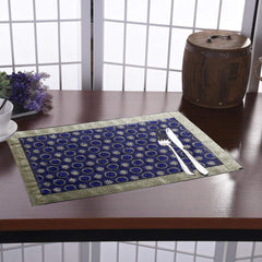 Heart Home Embroidery Design PVC 6 Piece Reversible Dining Table Placemat Set (Blue) - CTHH7466
