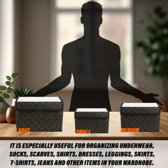 Kuber Industries Drawer Storage Box|Clothes Drawer Organizer with Handle|Transparent Lid with Velcro|Wardrobe Organizer for Books|Golden-Dot Dhakkan Storage Box|Large|Black