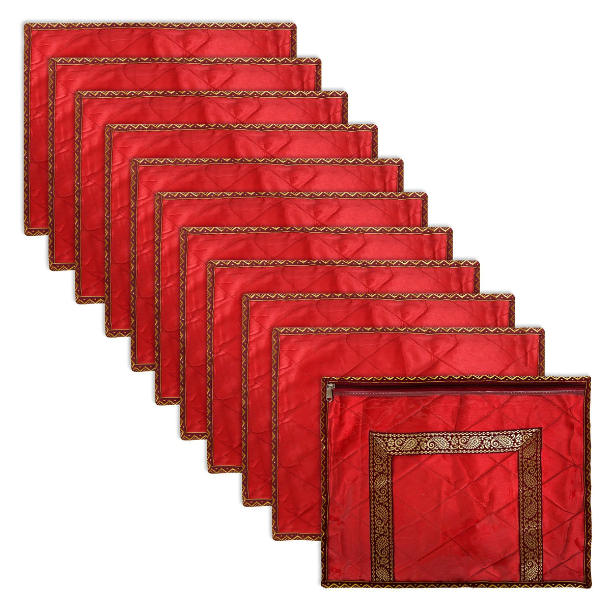 Heart Home Saree Cover | Clothes Storage Bag | Single Packing Saree with Zip Closure | Wardrobe Organizer | Cloth Stoarge Organizer | U Gota Lace Design | Pack of 12 | Maroon