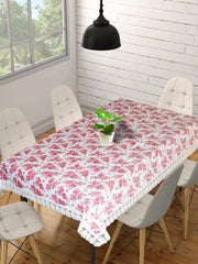 Heart Home Flower Printed PVC 6 Seater Dinning Table Cover 60"x90" (Cream)-HS43HEARTH25629