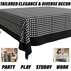 Heart Home Dining Table Cover | Cotton Table Cloth Cover | 8 Seater Table Cloth | Barik Check Table Cover | Table Protector | Table Cover for Dining Table | 60x108 Inch | DTC | Black
