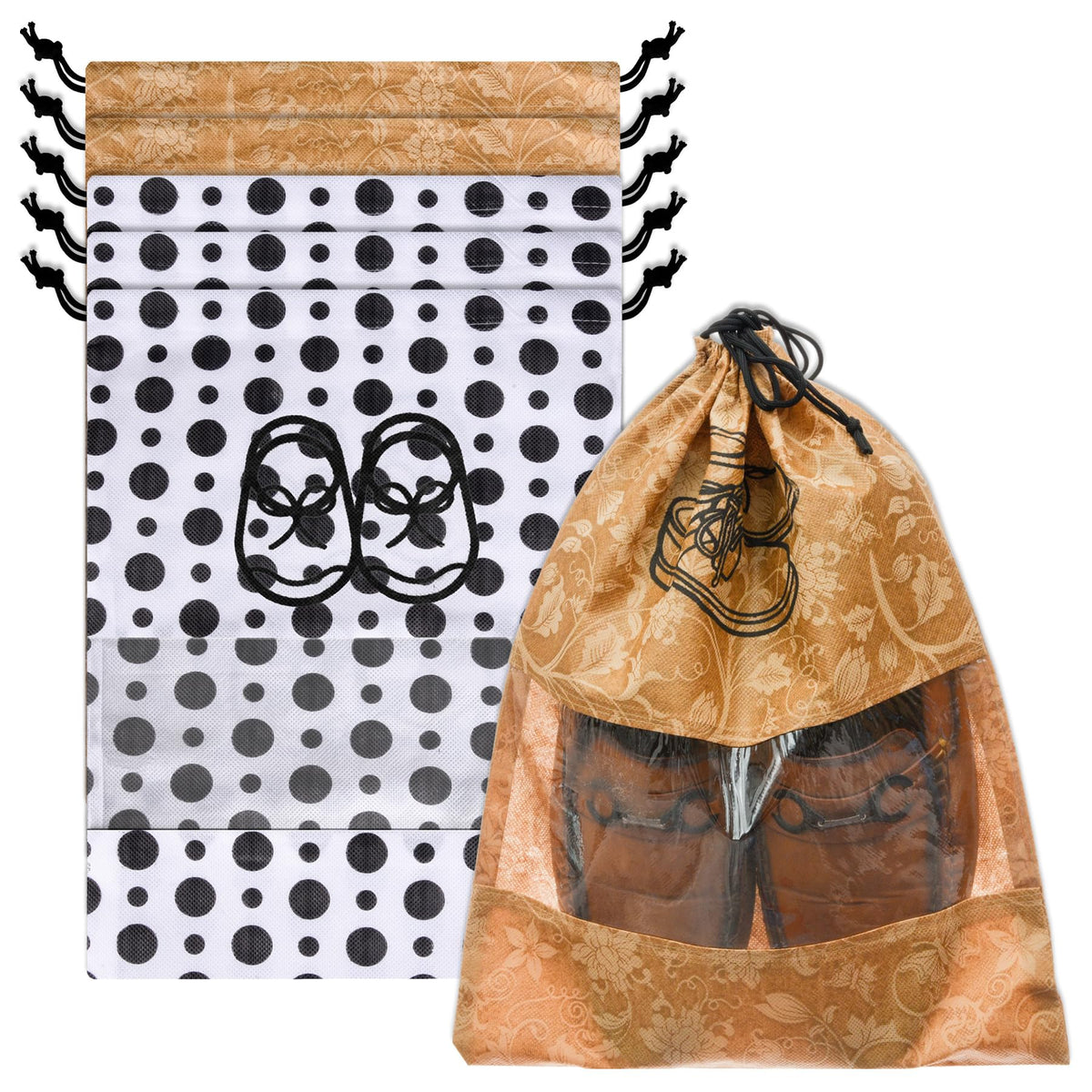 Heart Home Shoe Cover | Travel Shoe Storage Bags | Non-Woven Storage Bag | Shoe Cover with Drawstring | Shoe Organizer with Clear window | Pack of 6 | Multi