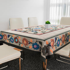 Heart Home Dining Table Cover | Tabletop Cover | Table Buffet Cover | Table Linen Cover | 6-Seater Table Cloth | Table Cloth Cover | Brown New Painting | DTC | 60x90 Inch | Cream