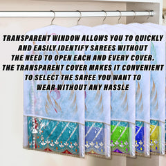 Heart Home Hanging Saree Cover | Brush Painting Pattern Saree Cover | Non-Woven Saree Covers for Home | Saree Cover with Small Transparent view | Pack of 6 | Golden