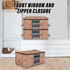 Heart Home Underbed Storage Bag | Clothes Storage Organizer | Blanket Cover with Clear Window | Zipper Closure & Handle Cloth Organizer | Wooden Texture-Design | Large | Pack of 3 | Brown