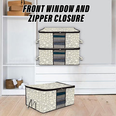 Heart Home Underbed Storage Bag | Clothes Storage Organizer | Blanket Cover with Clear Window | Zipper Closure & Handle Cloth Organizer | Flower-Design | Large | Pack of 3 | Black