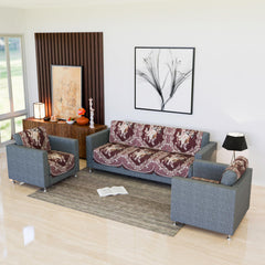 Heart Home Sofa Cover|Sofa Slipcover Set|Sofa Cover for Living Room|Sofa Slip Cover for Hall|5-Seater Sofa Cover for Home Decor|Sofa Cover Set|Check Border Digital Print|10 Piece|Maroon