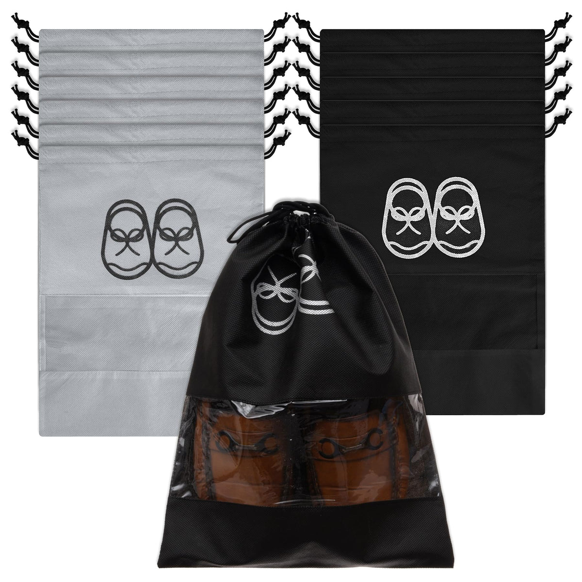 Heart Home Shoe Cover | Travel Shoe Storage Bags | Non-Woven Storage Bag | Shoe Cover with Drawstring | Shoe Organizer with Clear window | Pack of 12 | Multi