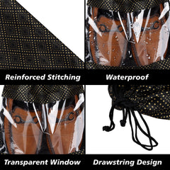 Heart Home Shoe Bags | Shoe Bags for Travel | Drawstring Shoe Storage Bags | Storage Organizers Set | Shoe Cover with Transparent Window | Shoe Pouches | Golden Dot-Print | Pack of 6 | Black