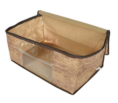 Heart Home Wooden Print 2 Piece Non Woven Fabric Saree Cover Set with Transparent Window, Extra Large (Brown)