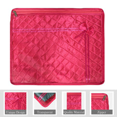 Heart Home Saree Cover | Clothes Storage Bag | Single Packing Saree with Zip Closure | Wardrobe Organizer | Cloth Stoarge Organizer | Bow-Design | Pack of 12 | Pink