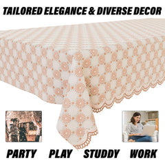 Heart Home Table Cover | Polyvinyl Dining Table Cloth Cover | Center Table Cover | Table Cover for Kitchen Table | Flower Maiva Table Cover for Hall Décor | 36x54 Inch | Brown