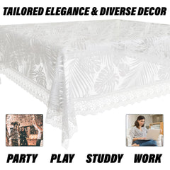 Heart Home Table Cover | PVC Dining Table Cover | Table Cloth | Center Table Cover | Table Cover for Kitchen Table | Self Leaf Table Cover for Hall Décor | 48x60 Inch | White