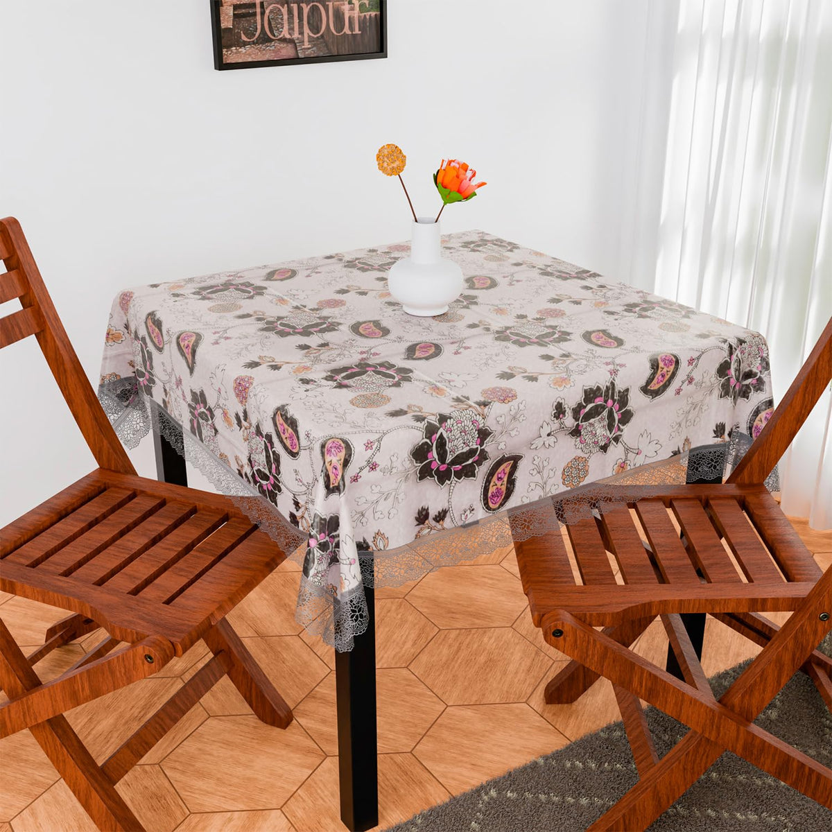 Heart Home Table Cover | PVC Dining Table Cover | Table Cloth | Center Table Cover | Table Cover for Kitchen Table | 3D Gulab Table Cover for Hall Décor | 54 Inch | Black