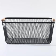 Heart Home Metal Mesh basket for storage with wooden handle | 440 gm | Fruit basket for Kitchen | Kitchen Organizer | Baskets for organizing home and kitchen | Multipurpose | Black