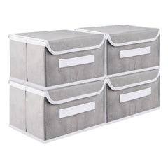 Heart Home Drawer Storage Box | Plain Dhakkan Storage Box | Non-Woven Clothes Organizer For Toys | Storage Box with Handle | Medium | Pack of 4 | Gray