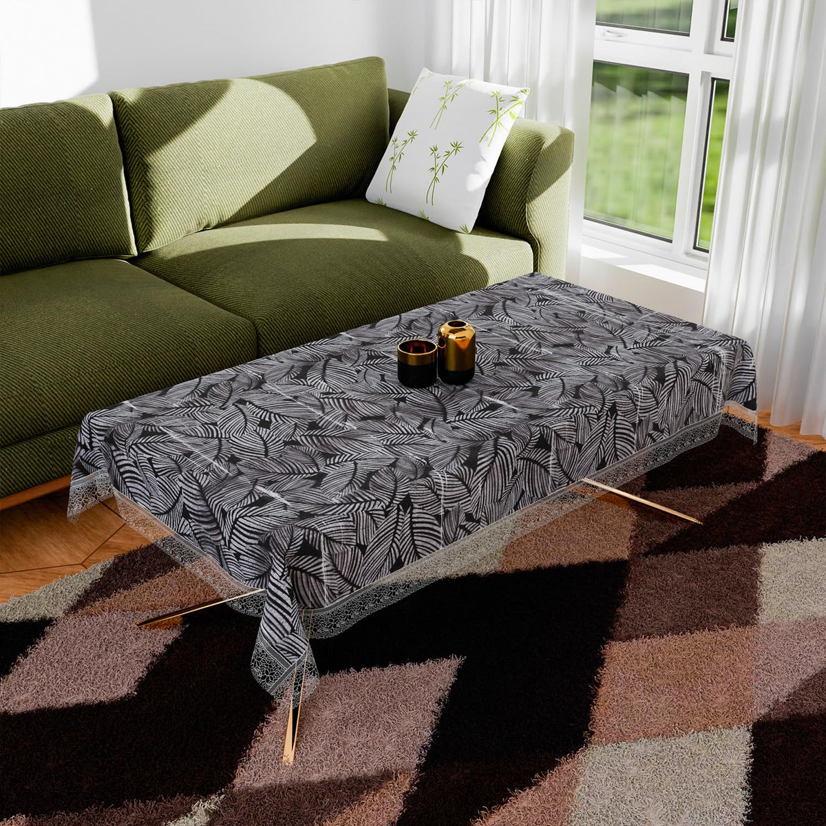 Heart Home Table Cover | PVC Dining Table Cover | Table Cloth | Center Table Cover | Table Cover for Kitchen Table | Transparent Leaf Table Cover for Hall Décor | 48x60 Inch | Black