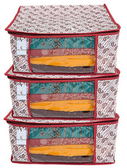 Kuber Industries Kerry 3 Piece Non Woven Saree Cover Set, Maroon,9 Inches Height