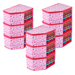 Kuber Industries Blouse Cover | Clothes Storage Bag | Zipper Wardrobe Organizers | Non-Woven Clothes Organiser | Side Transparent Blouse Organizer | Leaf-Design | Pack of 9 | Pink