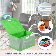 Heart Home Drawer Storage Box | Foldable Dhakkan Storage Box | Non-Woven Clothes Organizer For Toys | Storage Box with Handle | Large | Pack of 4 | Multi