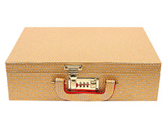 Kuber Industries Stone Design Wooden 3 Rod Bangle Box, Bangle Organizer Box, Watches & Bracelet Organizer With Mirror & Numer Lock System (Gold)-HS_38_KUBMART20953