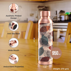 Kuber Industries Pack of 6 Copper Water Bottle - Leakproof & 950ml Non-Toxic Tamaba Bottle for Office/Gym/Yoga/College, Men & Women - Printed
