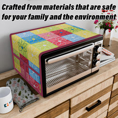 Heart Home Oven Top Cover | Microwave Oven Top Cover | Microwave Cover with 4 Utility Pockets | Oven Cover for Kitchen Décor | Check Oven Top Cover | Yellow