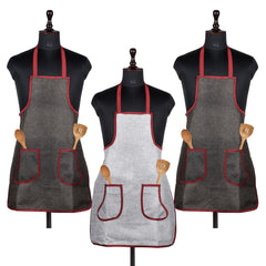 Heart Home Apron | Jute 2 Front Pocket Kitchen Apron | Apron for Restaurent | Apron for Housewife | Chef Apron for Kitchen | Water Resistance Apron | Pack of 3 | Multi