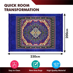 Kuber Industries Carpet | Velvet Carpet-Rug for Home Décor | Carpet Rug for Bedroom | Printed Carpet for Living Room | Prayer-Yoga Mat | Carpet for Hall | 6.5x7.5 Ft | Blue