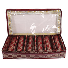 Heart Home Leaf Design Laminated 6 Rod Box, Organizer For Bangle, Watches, Bracelets, Jewellery With Tranasparent Top - Pack of 2 (Maroon)-47HH0288