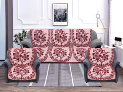 Kuber Industries Flower Print 6 Piece Velvet 5 Seater Sofa Cover Use Both Side, Living Room, Drawing Room, Bedroom, Guest Room - Maroon-KUBMART011152