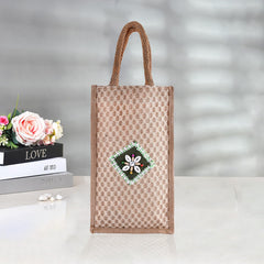 Kuber Industries Lunch Bag | Jute Carry Bag | Lunch Handbag | Lunch Bags for Office | Reusable Lunch Bag with Handle | Tiffin Carry Patch Hand Bag | Small | Brown
