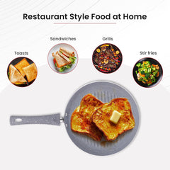 Kuber Industries Aluminium 3 Layer Grill Pan Non Stick Tandoori Tawa for Sandwich, Omelett, Chicken Cooking | Grill Pan with Handle | Gray