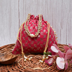 Kuber Industries Potli|Silk Wedding Potli|Drawstring Closure Potli|Wallet Potli|Christmas Gift Potli|Baby Shower Potli|Traditional Shagun Potli|Square Embroidery Potli|Rani