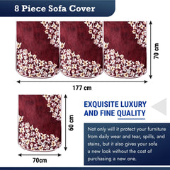 Heart Home Sofa Cover | 3+1 Seater Sofa Slip Cover Set | Side Flower Sofa Cover | Velvet Couch Cover | Sofa Slipcover Set | Sofa Cover for Living Room | Maroon
