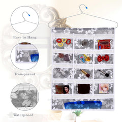 Kuber Industries Hanging Makeup Organizer | Waterproof Wall Hanging Organizer | 13 Pocket Jewellery Organizer | Cosmetic Organizer with Hanger | Flower Quilted | Gray
