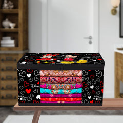 Heart Home Saree Cover | Zip Closure Saree Cover | Clothes Storage Bag | Wardrobe Organiser | Transparent Window Saree Cover | Disney Mickey-Print | 9 inch | Pack of 9 | Black