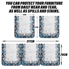 Heart Home Sofa Cover | Sofa & Center Table Cover Set | Blue Digital Flower Sofa Cover with Table Cover | Velvet 5 Seater Sofa & Table Cover Set For Living Room | Gray