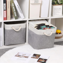 Kuber Industries Pack Of 4 Foldable Storage Basket|Polyester Toy Storage Bin|Wardrobe Organizer For Clothes (Grey & White)